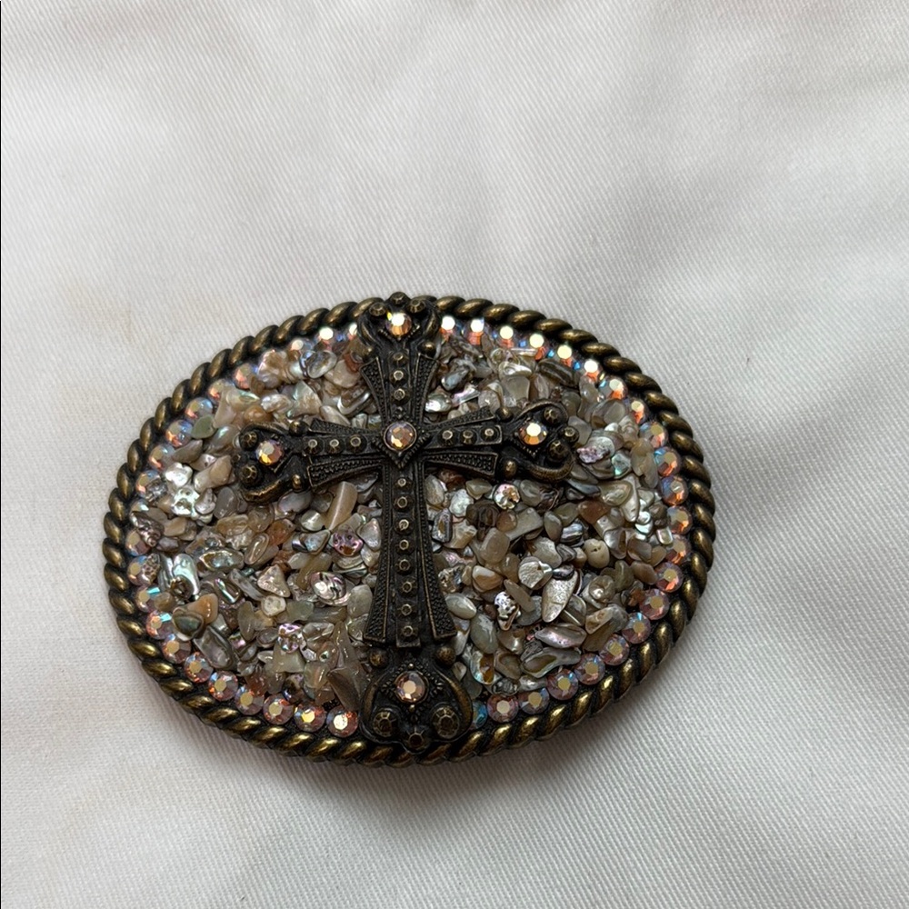 Women's Silver and Gold Cross Belt Buckle